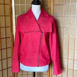 IMAN Global Chic Illusion Red Denim Moto Jacket